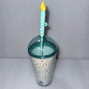 2025 STARBUCKS BIRTHDAY GLITTER w/DOME LID & CANDLE STRAW TOPPER 16oz COLD CUP
